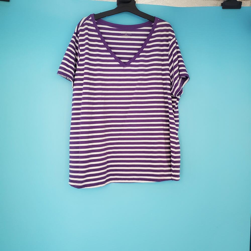 Bobbie Brooks Tee Size 3X V-Neck Striped Short Sleeve Classic T-Shirt